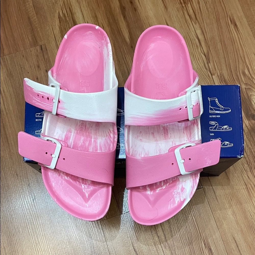 Birkenstock Pink and White Women's Slippers